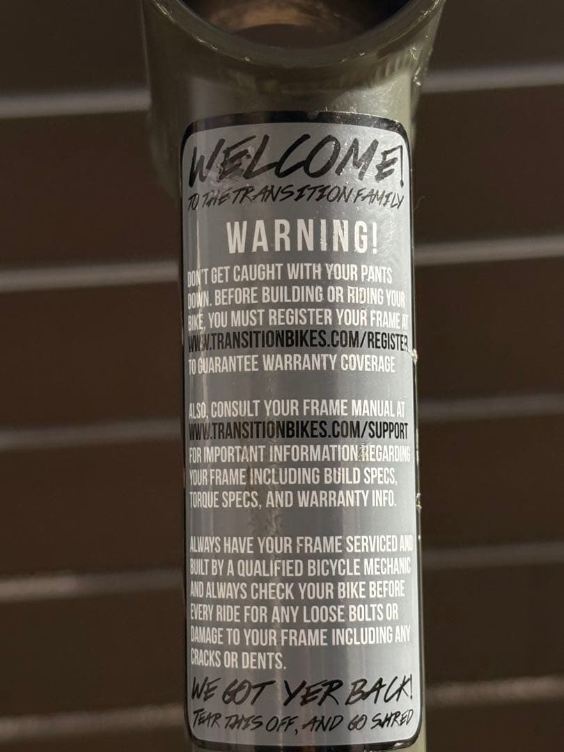 値下げ可。訳ありTransition PBJ Sサイズ フレームのみ