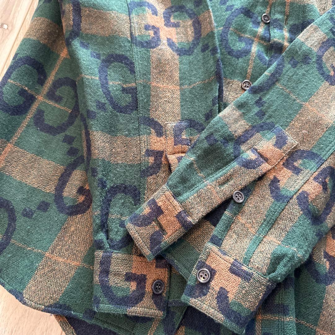 ⚠️専用⚠️GUCCI ビッグロゴ　緑×チェックシャツ