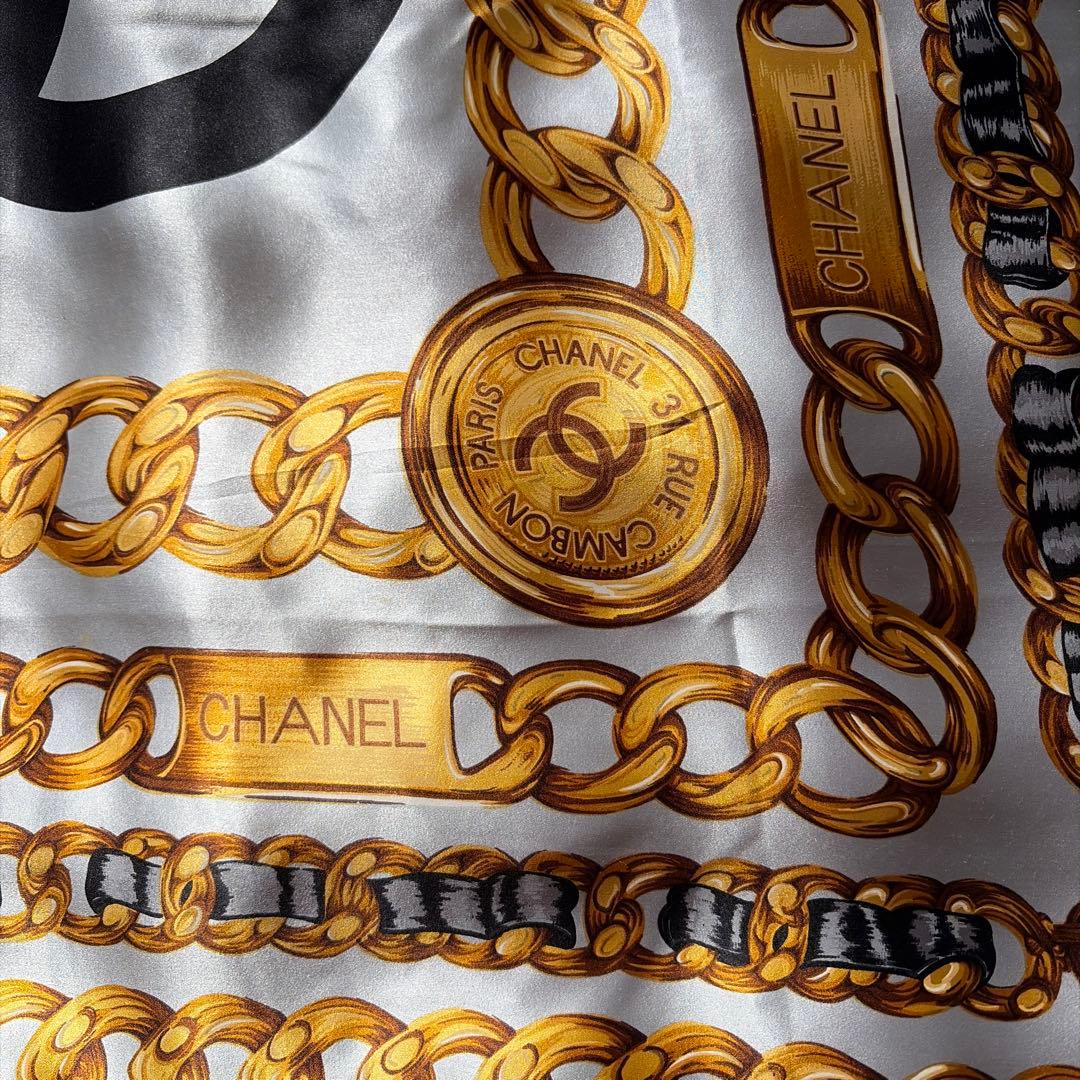 希少 CHANEL シャネル シルク チェーンモチーフココマーク スカーフ