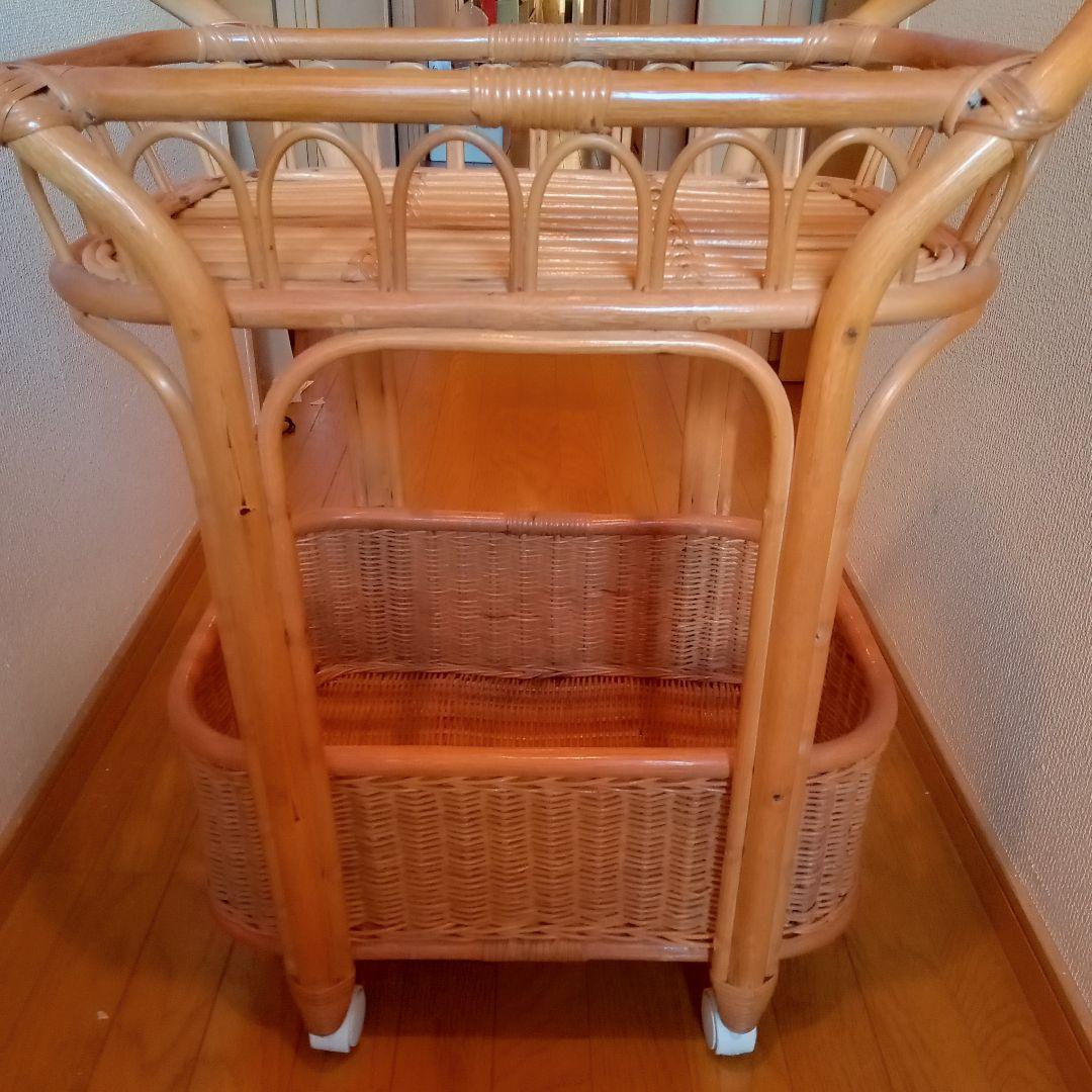 ​【籐/ラタン家具】キャスター付 2段ワゴン 収納バスケット付
