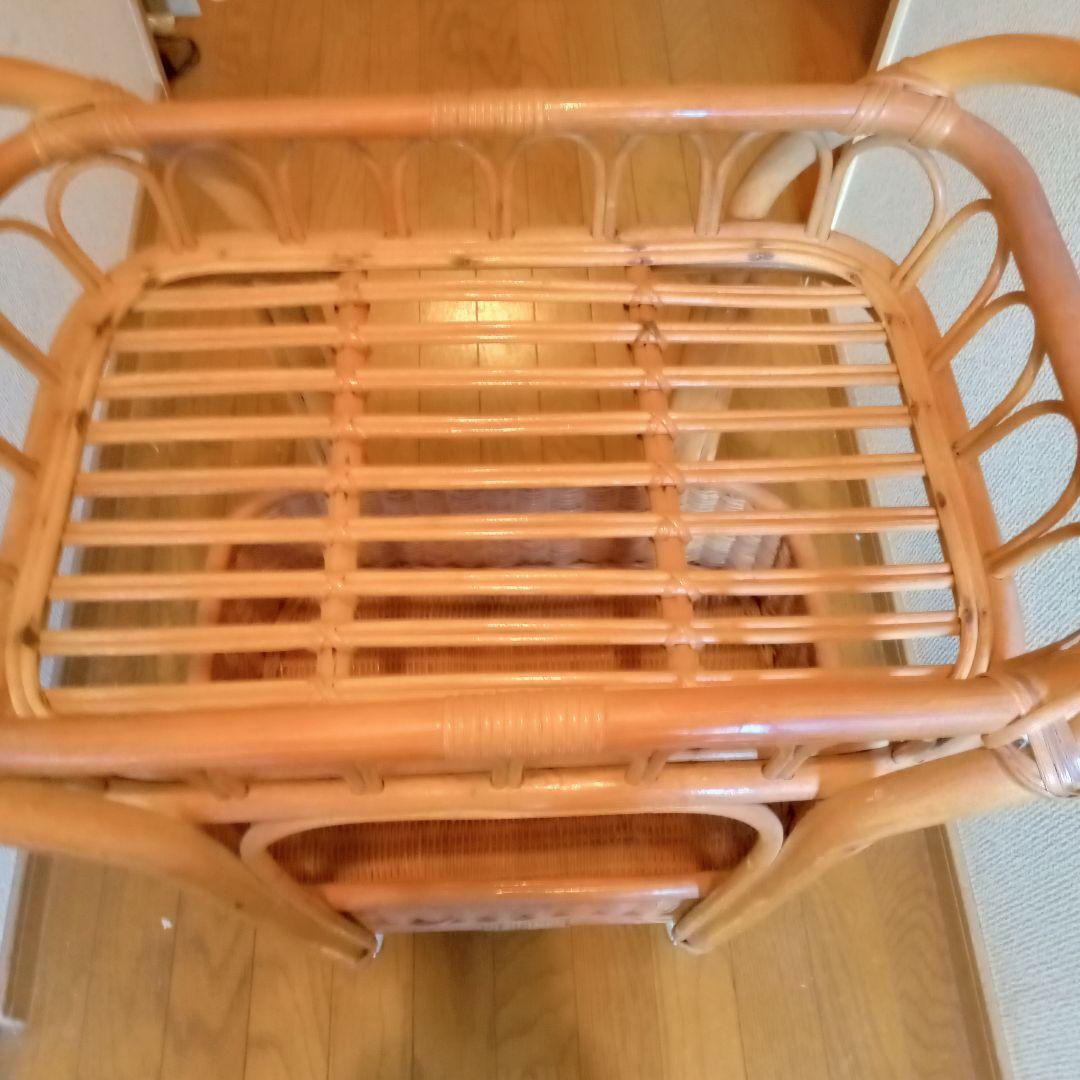 ​【籐/ラタン家具】キャスター付 2段ワゴン 収納バスケット付