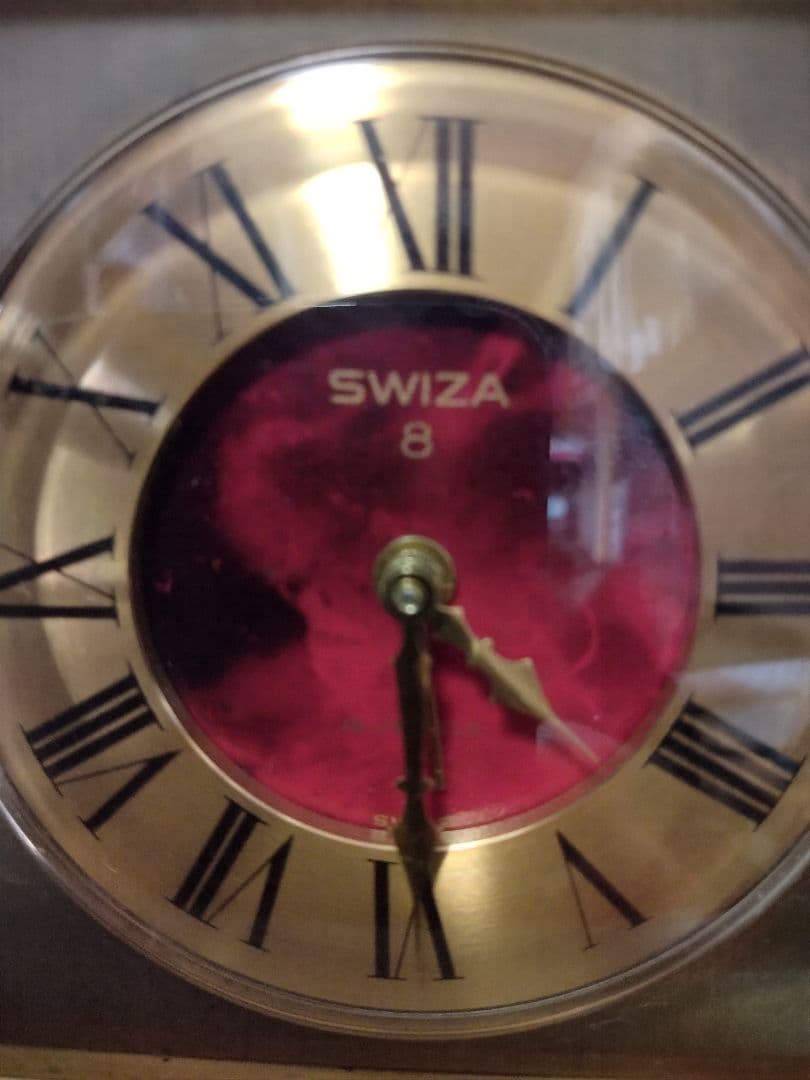 ビンテージ　SWIZA 8 スヴィザ スイス製置時計 レッド ゴールド真鍮製