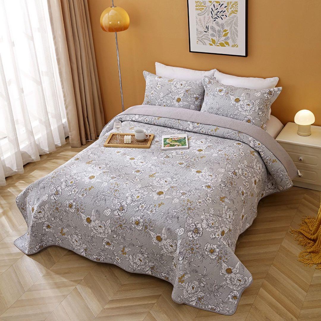 キルトベッドカバー3点セット綿マルチカバー キルティング 822