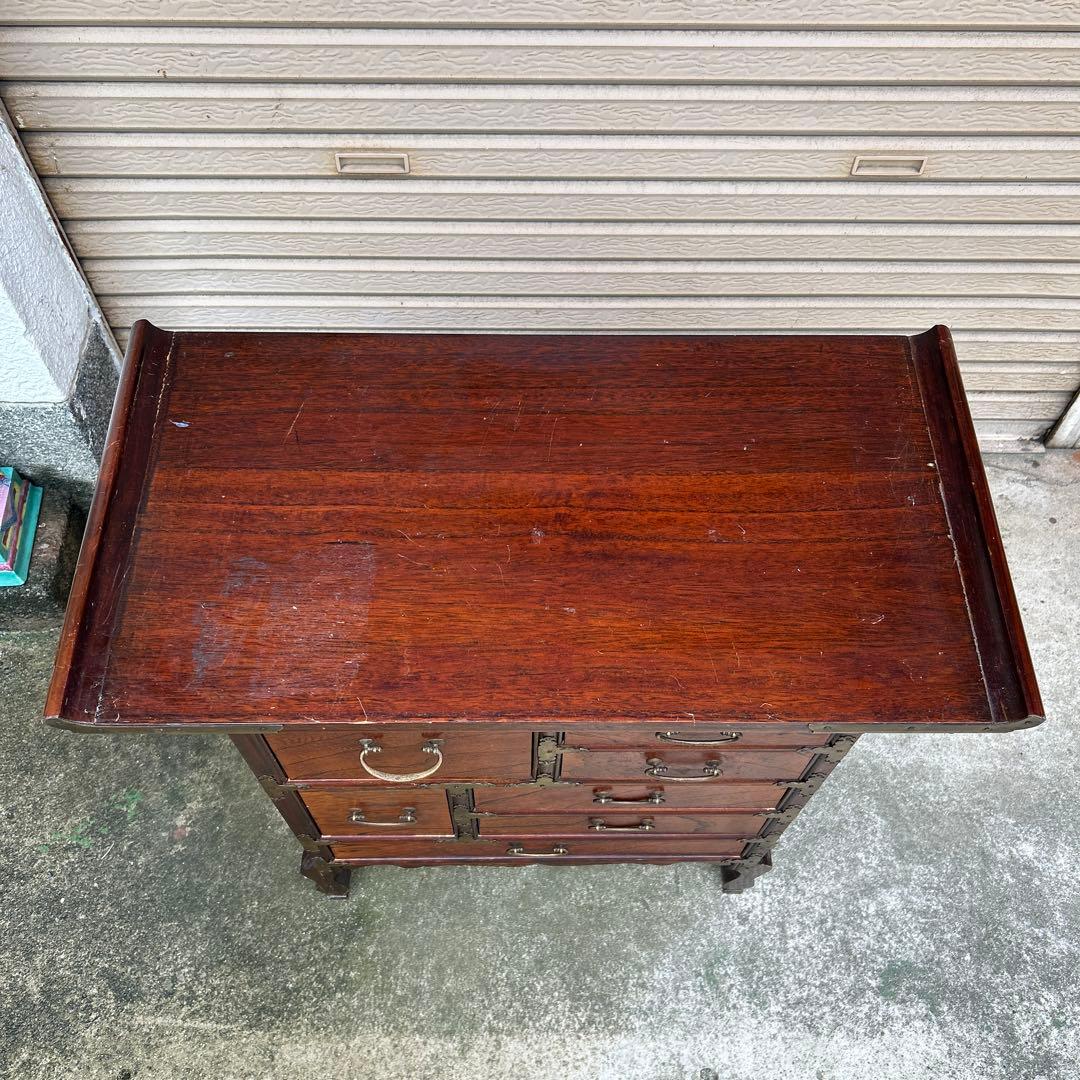 李朝家具　アンティーク　真鍮金具　脚付　キャビネット　薬箪笥　古民具