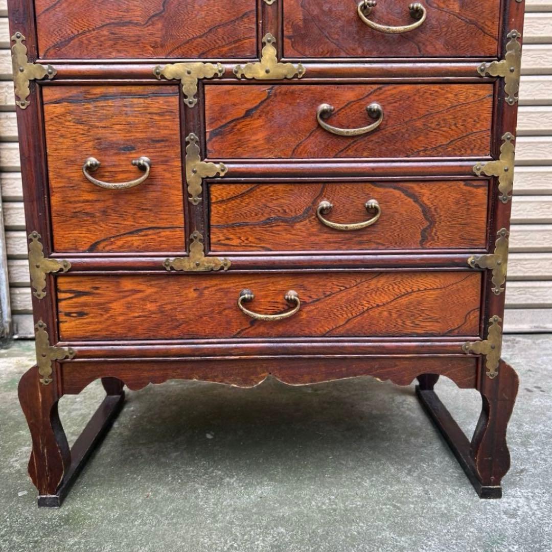 李朝家具　アンティーク　真鍮金具　脚付　キャビネット　薬箪笥　古民具