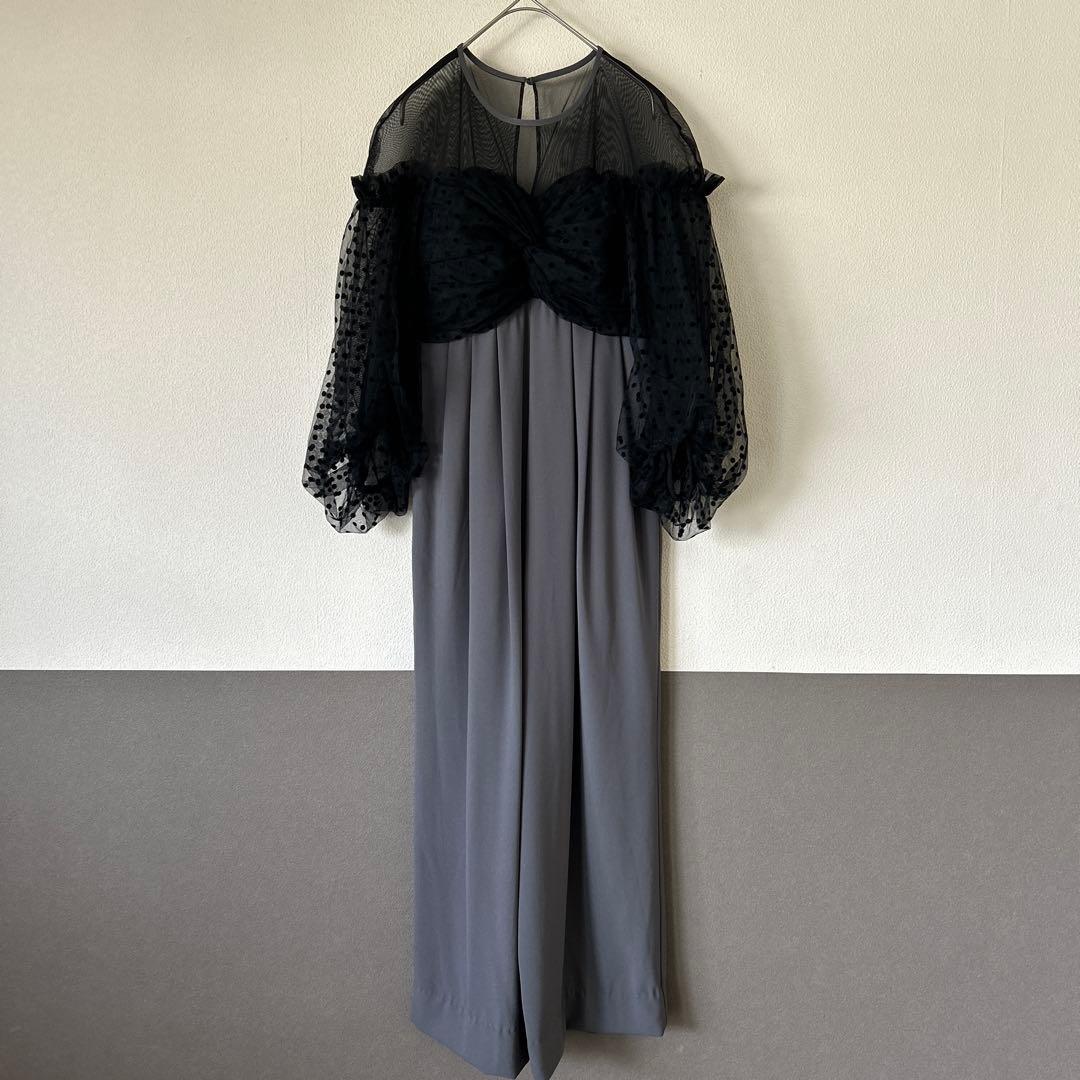 ANDRESD flocky dot dress グレー　S