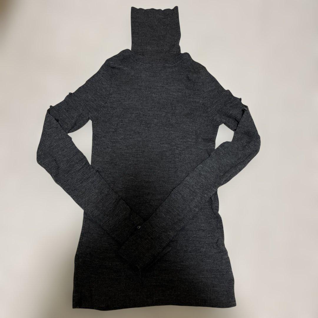 anuans スラッシュリブニットトップス グレー