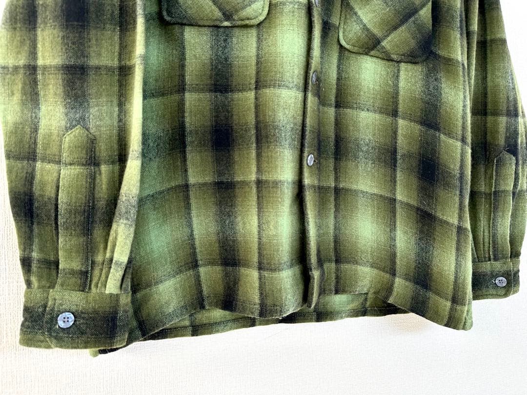 超超スペシャル 60s cascade オンブレ ウール シャツ M グリーン