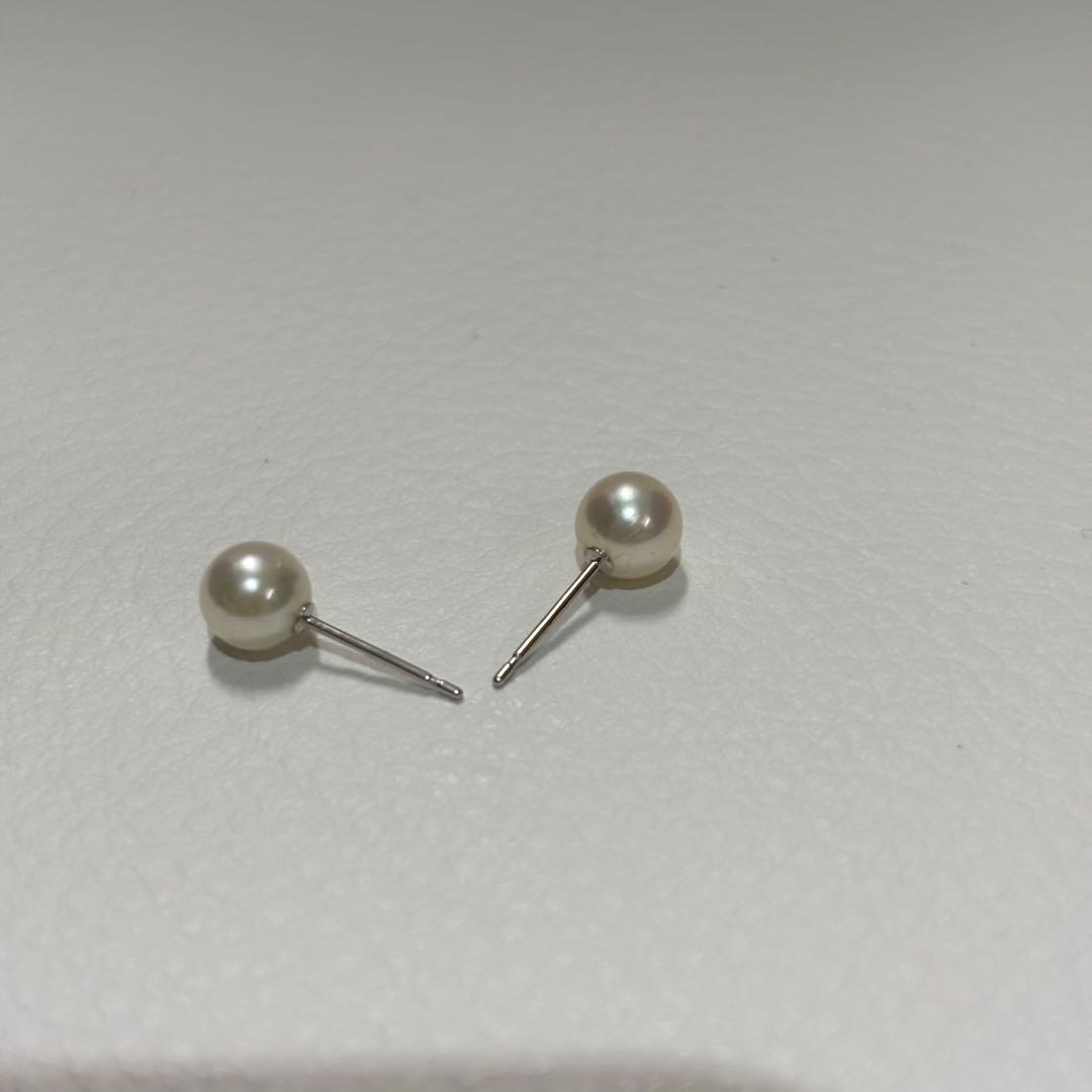 496 パールピアス　あこや真珠　5.8mm K14WG