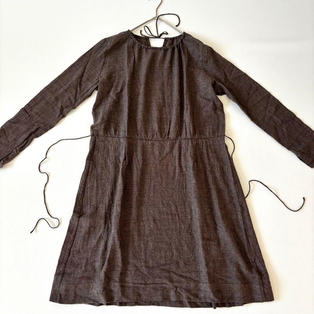45R 45rpm ギャザーワンピース　ウールコットン　リボン　R刺繍