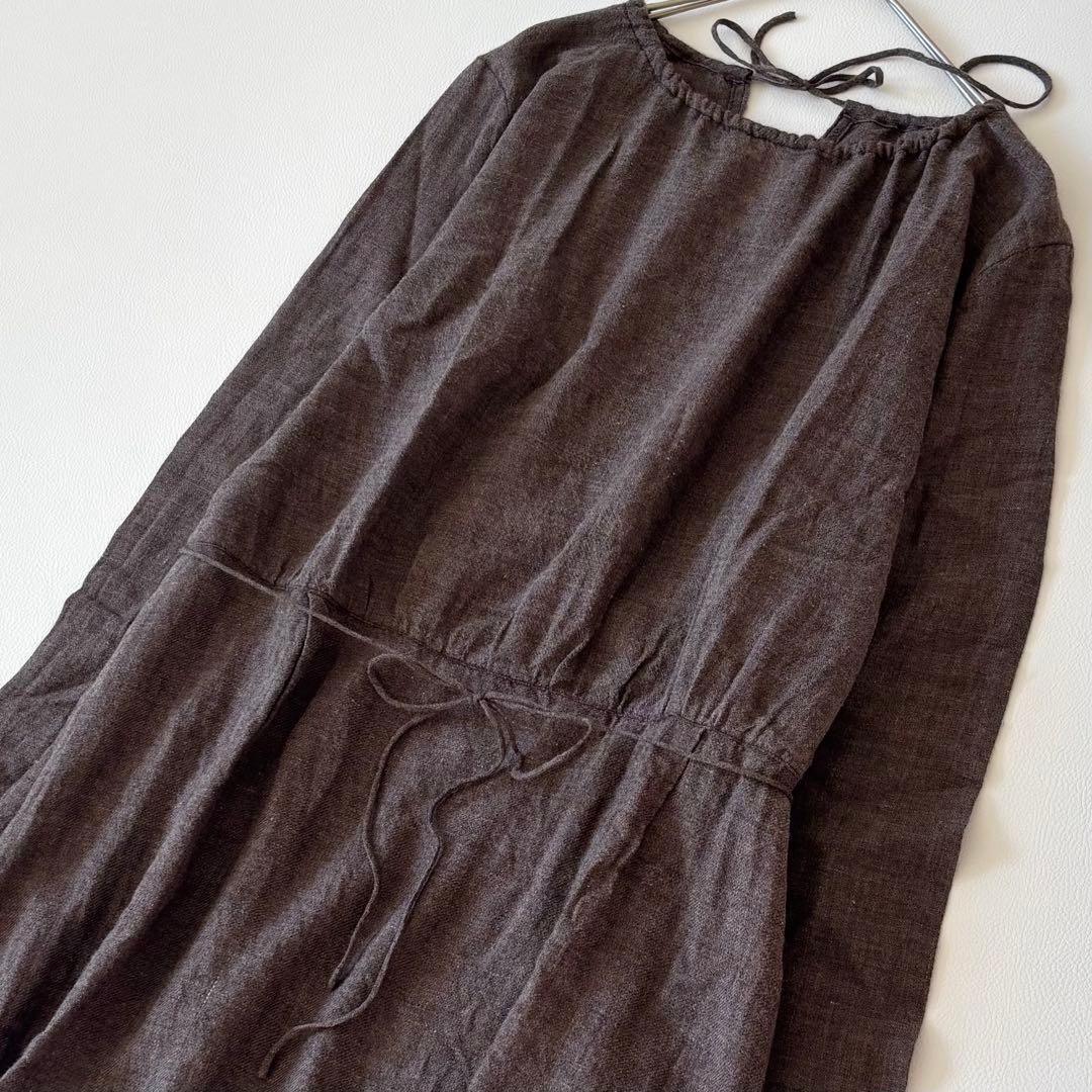 45R 45rpm ギャザーワンピース　ウールコットン　リボン　R刺繍