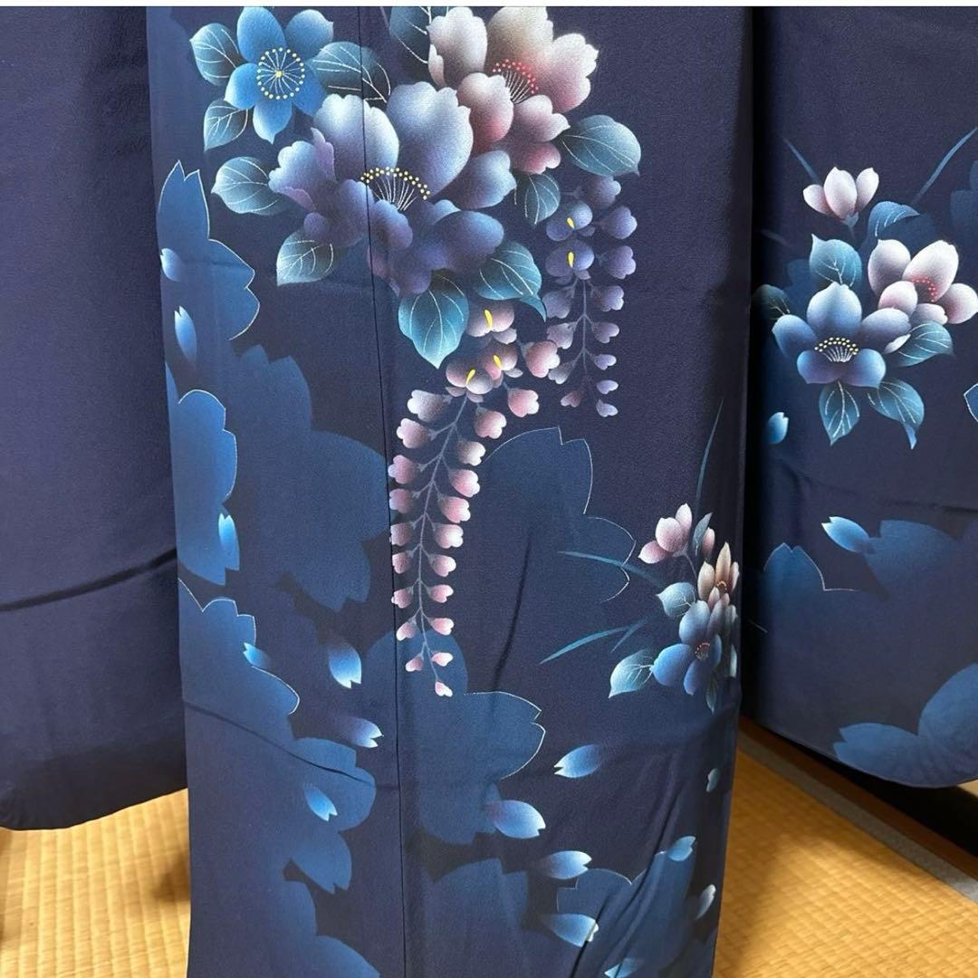 雪の女王❤︎あふれる透明感 紺×シルバーレースの振袖フルセット 成人式