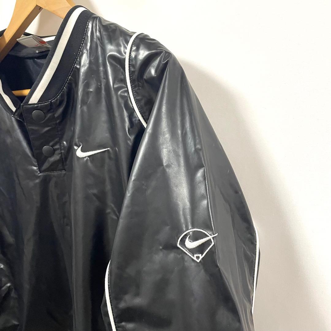 NIKE ナイロンエナメルプルオーバーシャツ 刺繍ロゴ 野球ピステ 黒 M