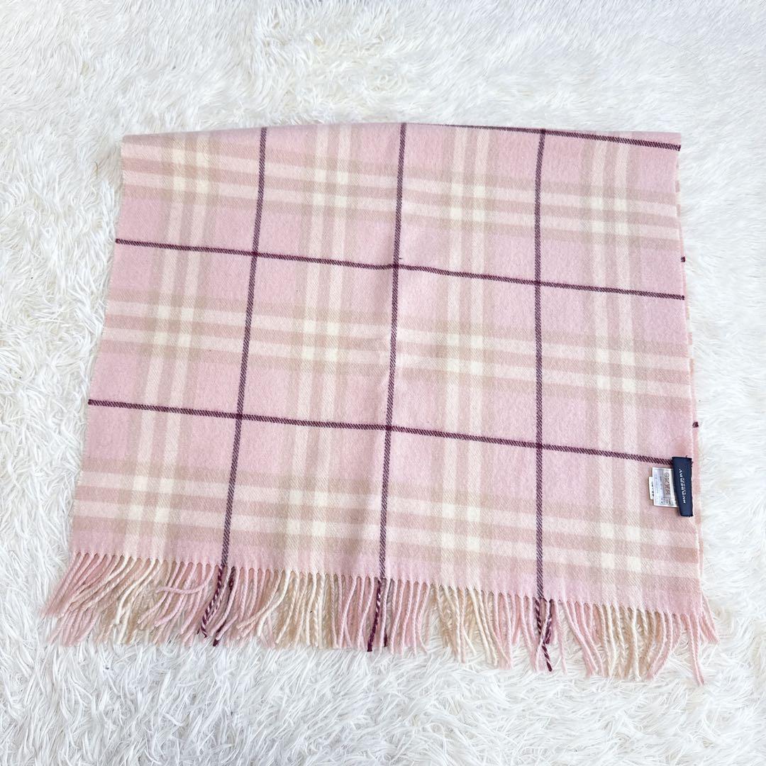 【バーバリーロンドン】美品 膝掛け ノバチェック ピンク ウール レディース
