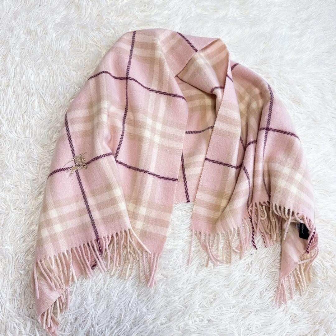 【バーバリーロンドン】美品 膝掛け ノバチェック ピンク ウール レディース