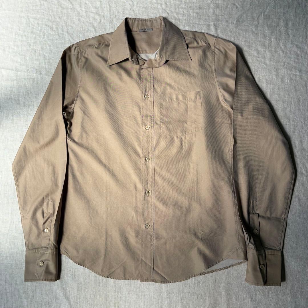 【美品】BOTTEGA VENETA コットン シルク 長袖シャツ ベージュ