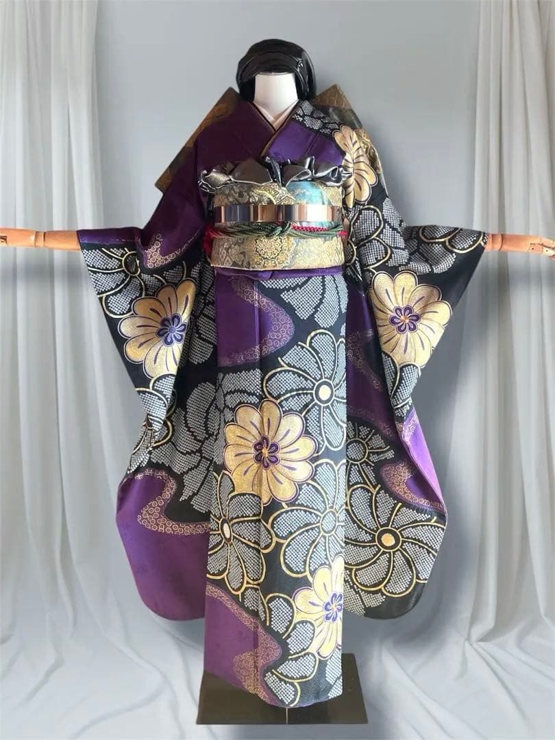 SURF様 手絞り 金駒刺繍 高貴紫 ファーショール付き 振袖 安心セット