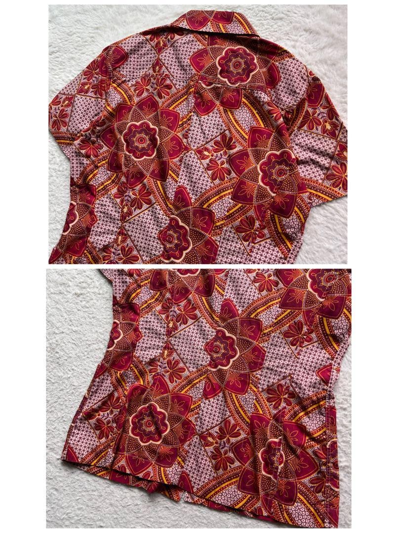 【90s 美品】ドリスヴァンノッテン 半袖シャツ 総柄 和柄 赤系 38サイズ