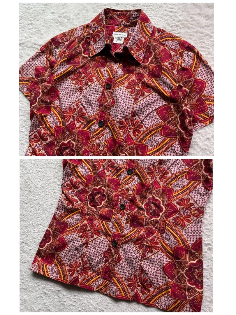 【90s 美品】ドリスヴァンノッテン 半袖シャツ 総柄 和柄 赤系 38サイズ