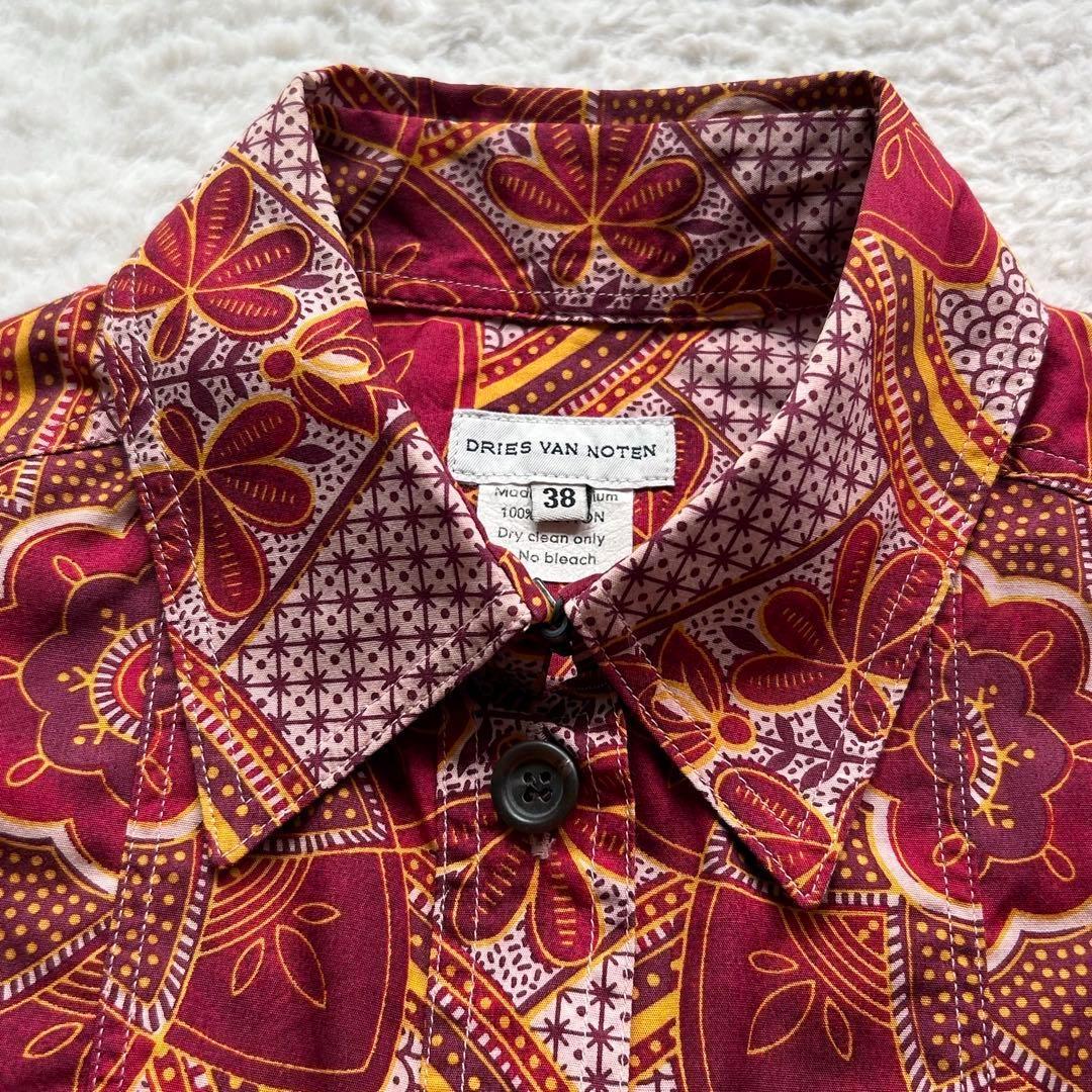 【90s 美品】ドリスヴァンノッテン 半袖シャツ 総柄 和柄 赤系 38サイズ