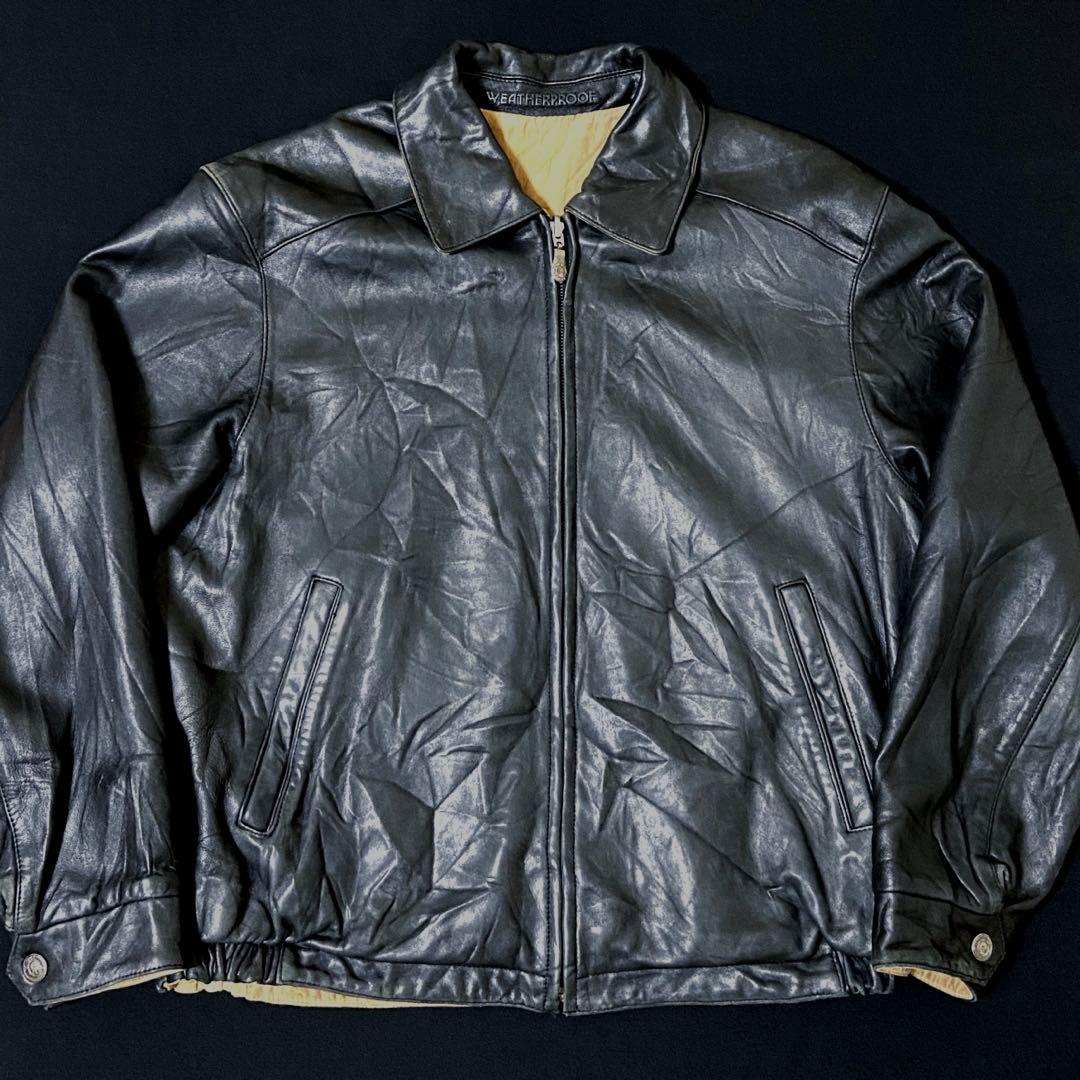 90s weather proofリバーシブル レザージャケット　黒　短丈