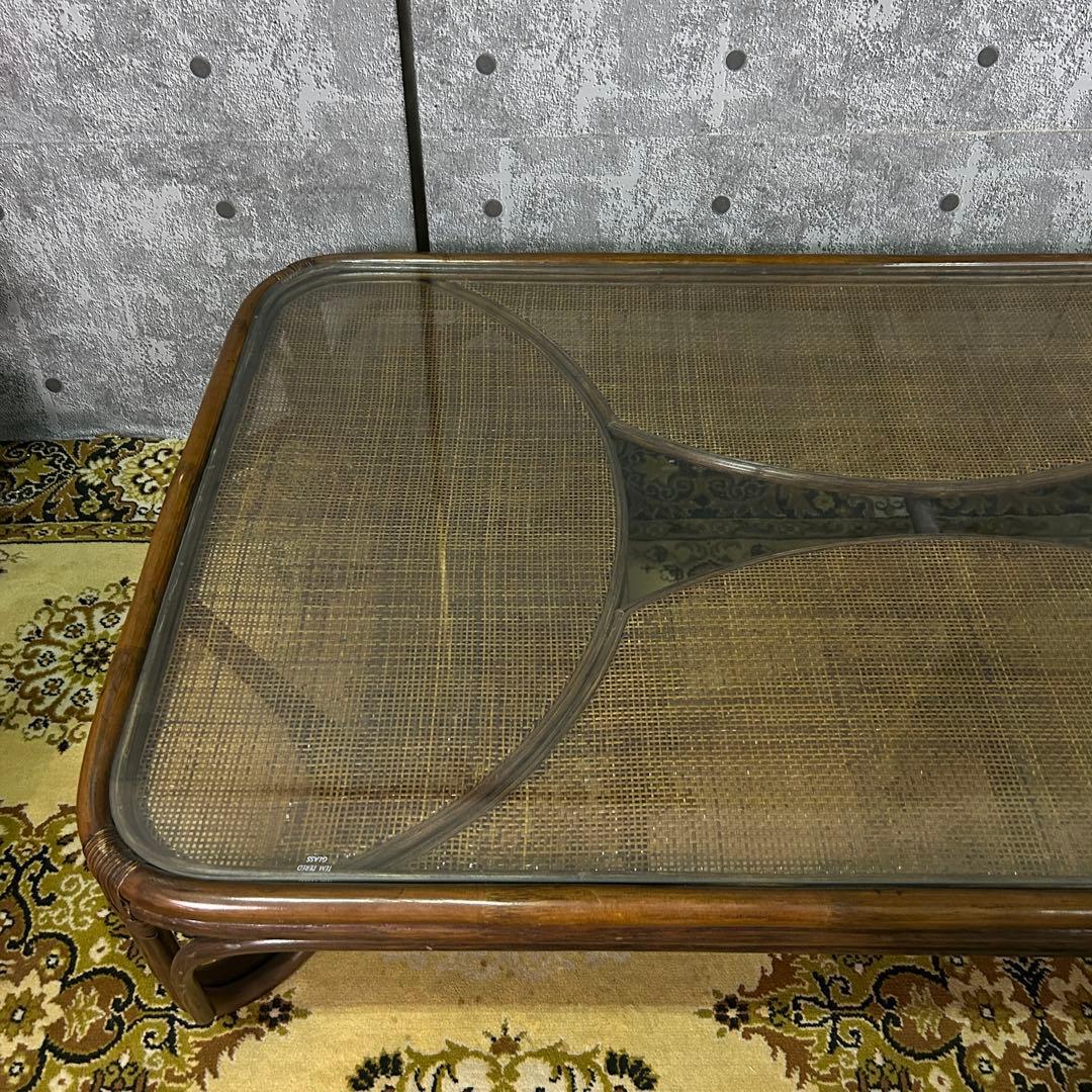 ꧁籐家具꧂ラタン座卓&座椅子2脚セット ガラス 食卓 机 椅子 いす イス