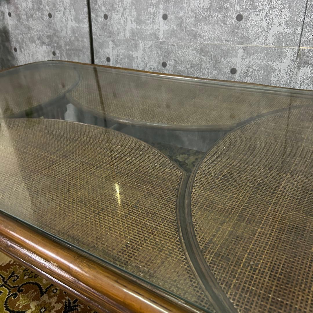 ꧁籐家具꧂ラタン座卓&座椅子2脚セット ガラス 食卓 机 椅子 いす イス