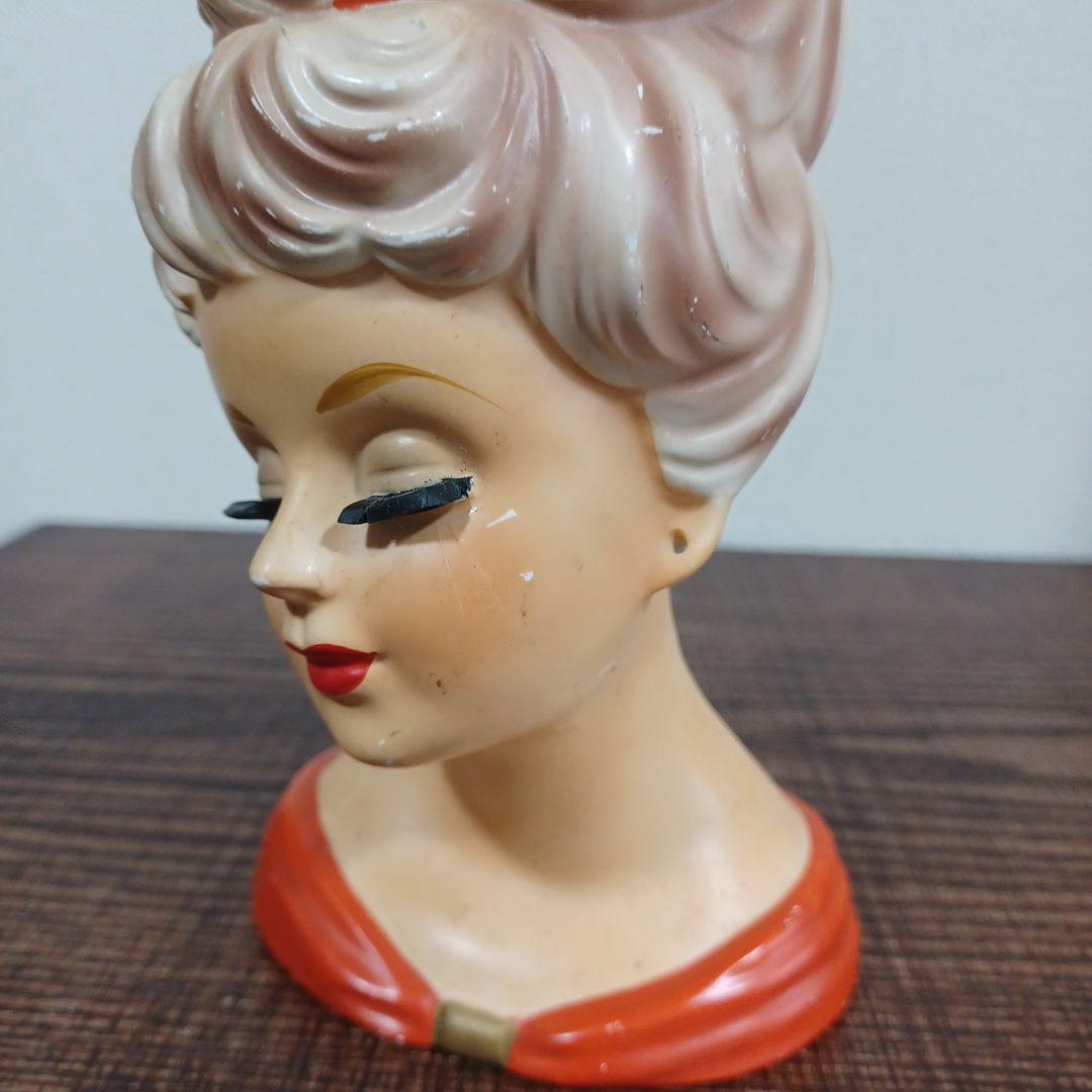 ビンテージ レディヘッドベース 陶器製の置物花瓶　薄紫とオレンジ　2点セット