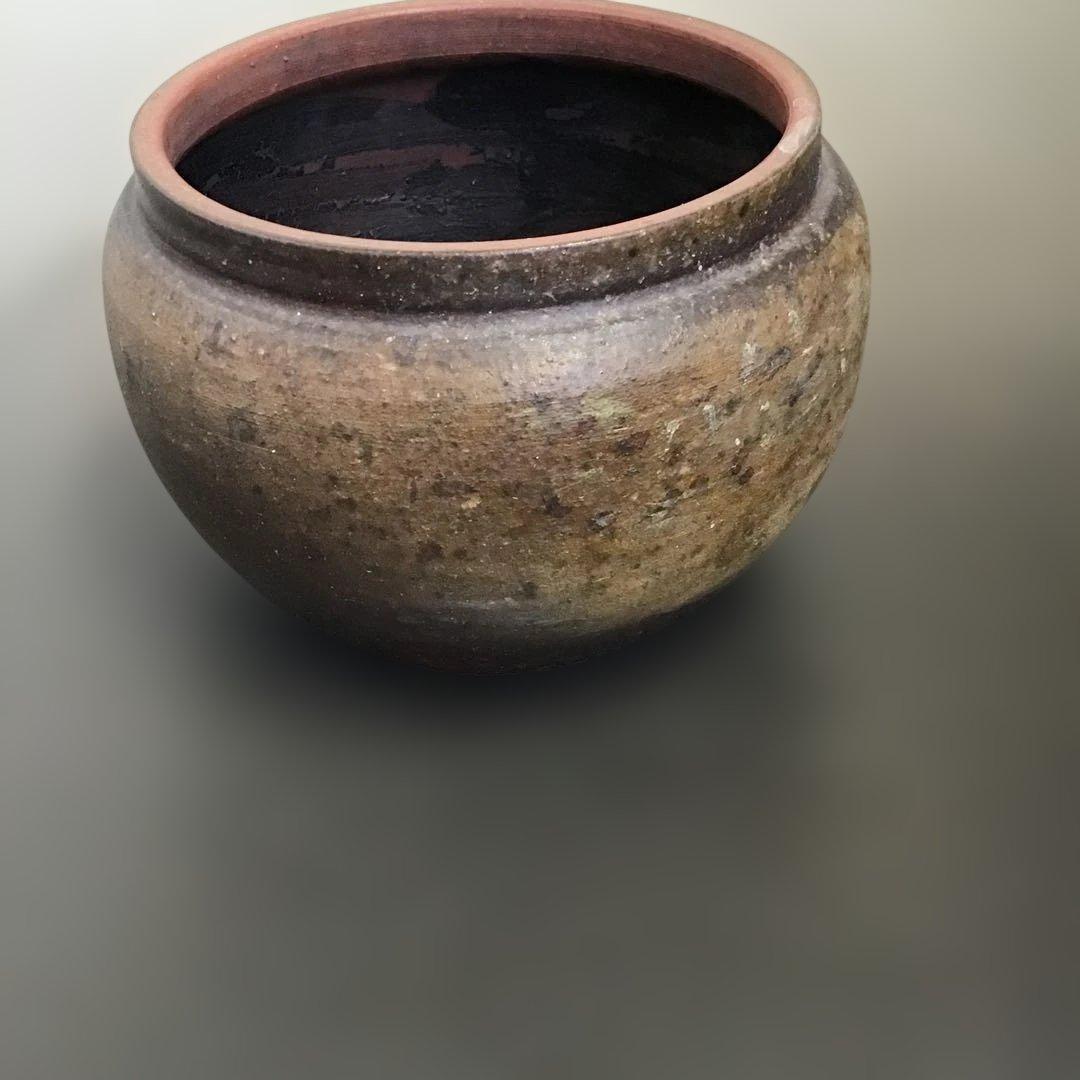 木製漆塗り彫刻蓋付き陶器　古常滑焼　茶道具　水指　骨董品　アンティーク