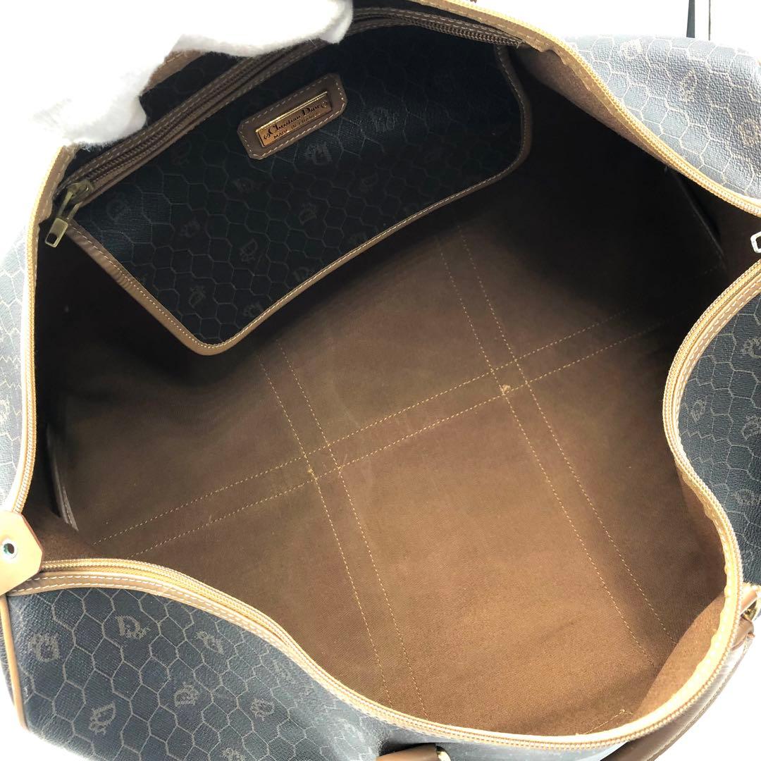極美品 ディオール 特大 ボストンバッグ 大容量 ハニカム PVC レザー 茶系