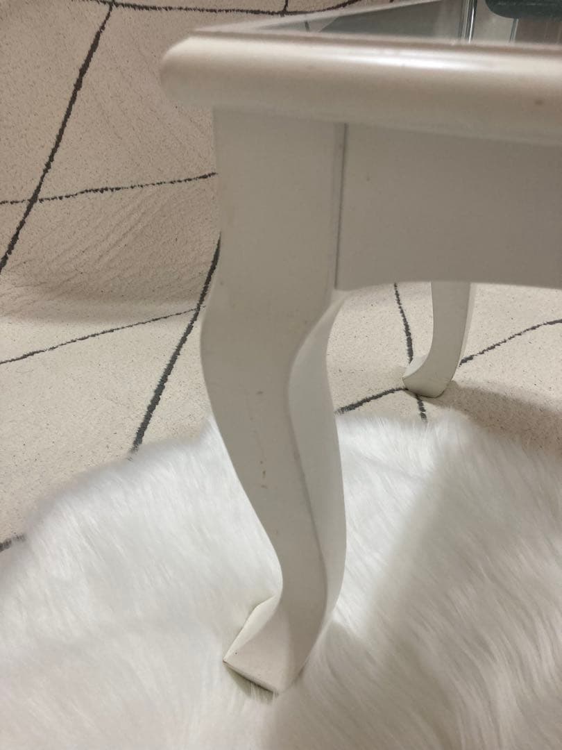 ホワイト 姫系家具 猫足 ロココ調ガラスローテーブル 横幅75cm 引き取りも可