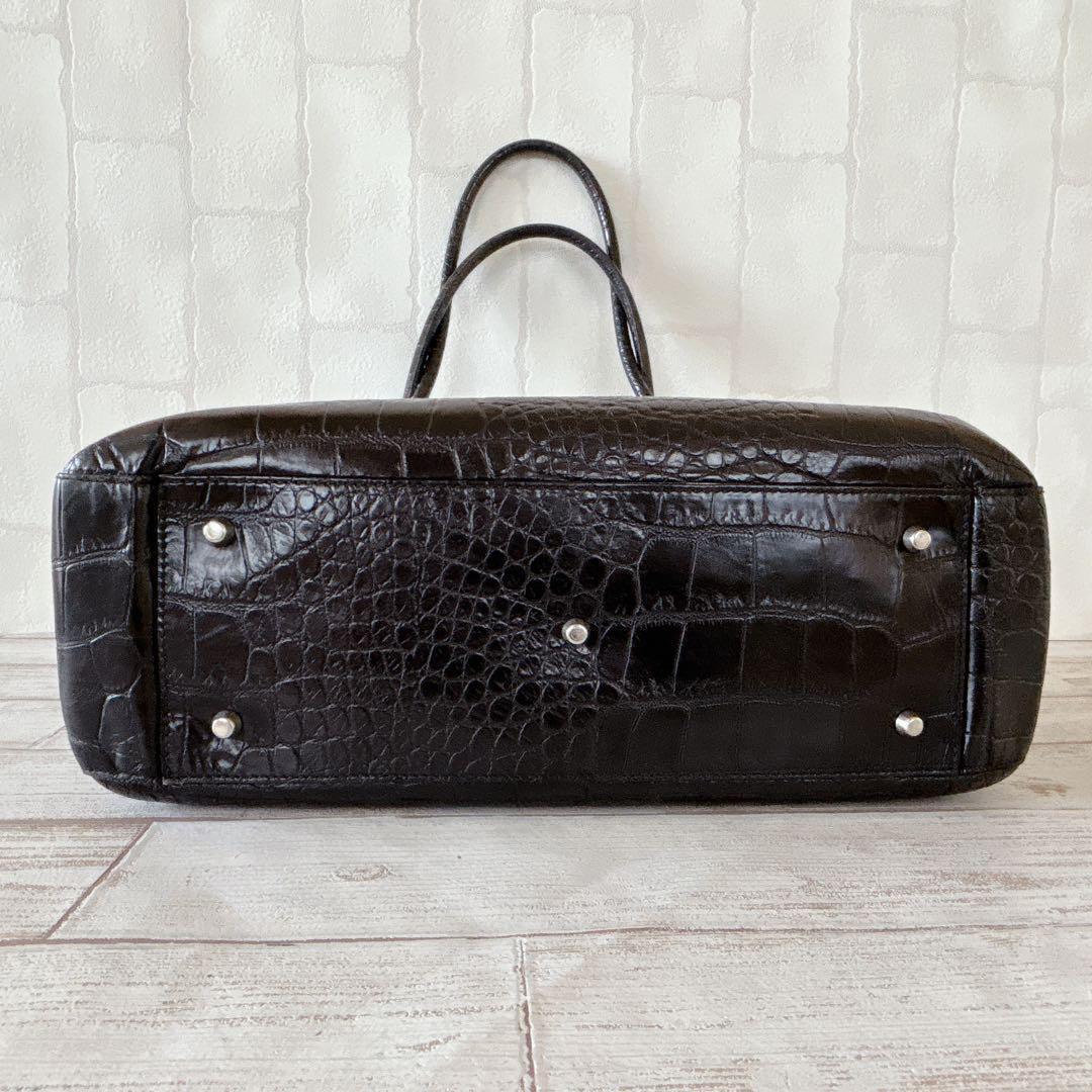 美品✨フルラ FURLA トートバッグ ビジネス 肩掛け クロコ型押し 黒