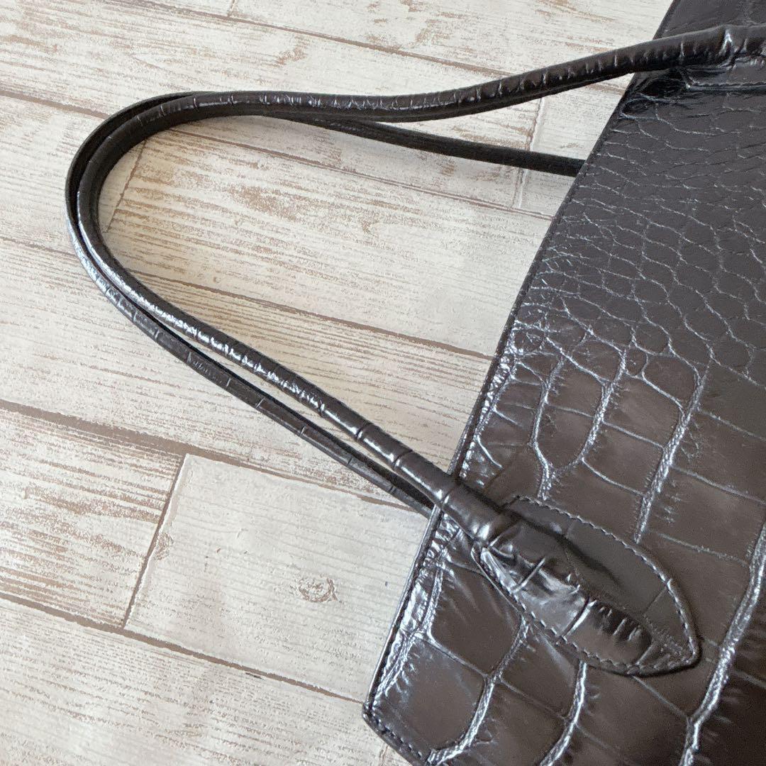 美品✨フルラ FURLA トートバッグ ビジネス 肩掛け クロコ型押し 黒