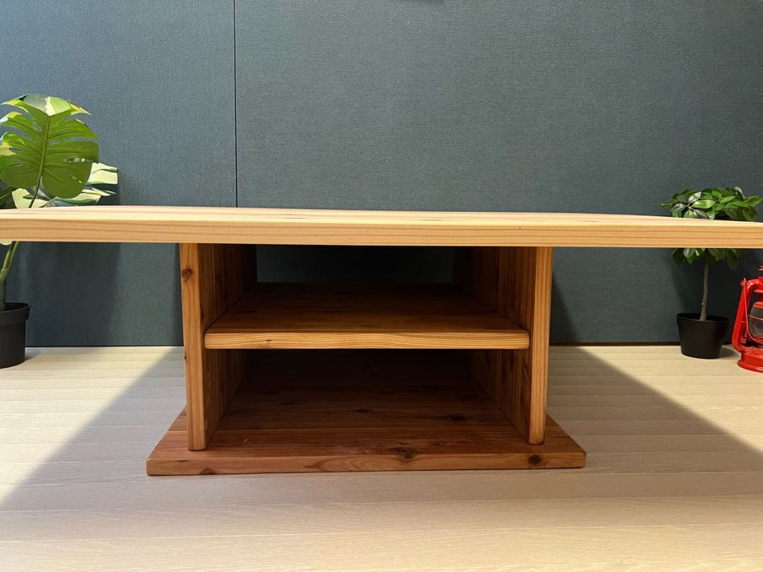 【送料無料】 ローテーブル 正方形 90cm 杉 ナチュラル 棚付き