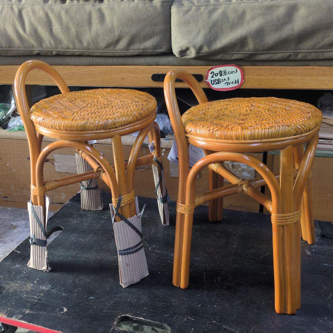 2脚セット　スタッキング籐スツール