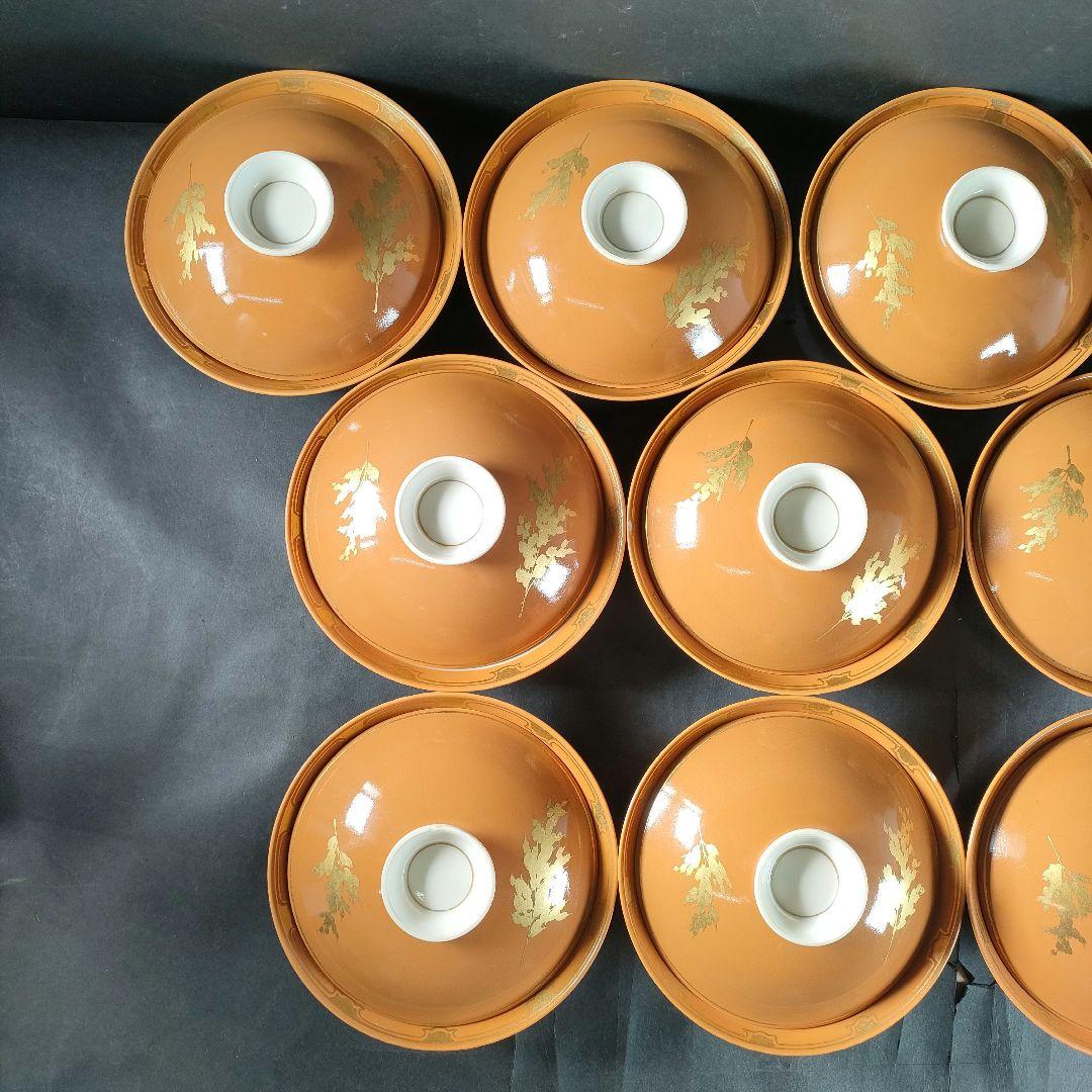 C11-3/素明 銘/金彩京焼蓋茶碗10客組/小鉢/蓋物/茶碗/飾皿/懐石料理