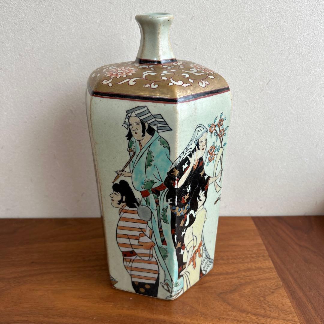 有田焼 円左エ門 美人絵 六角瓶 花瓶 高さ約26cm／飾り壺／インテリア