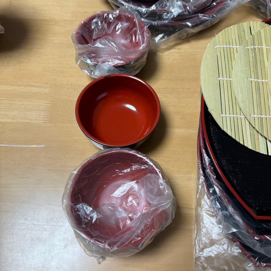 ざるそば 器 竹すだれ お盆　朱渕黒 セット　美品
