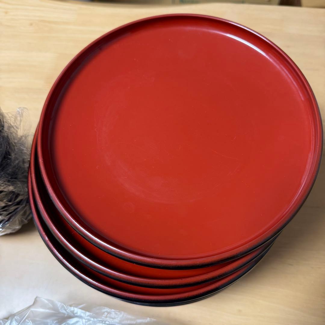 ざるそば 器 竹すだれ お盆　朱渕黒 セット　美品