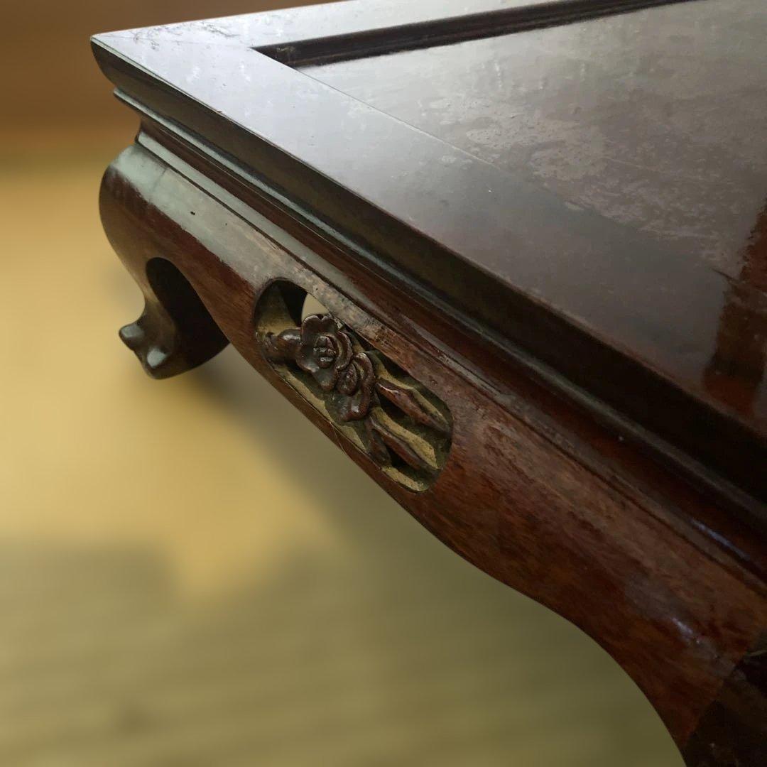 花瓶台　彫刻　ダークブラウン　木製　飾り台　置物　アジアン　床の間