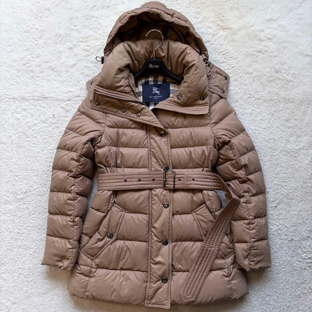 美品✨バーバリーロンドン ダウンコート メガノバチェック 腰ベルト ベージュ M