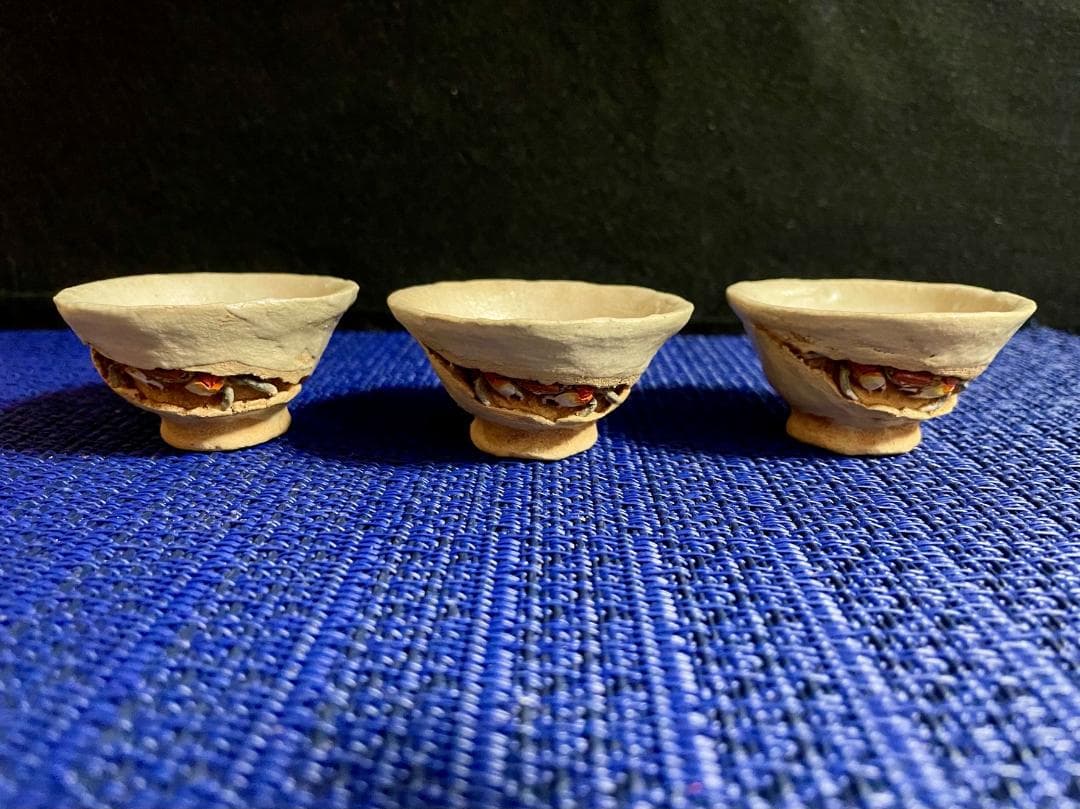 値下げ！【超年代お銚子、ぐい呑みセット】水月焼 初代作 蟹天神5点セット共箱付