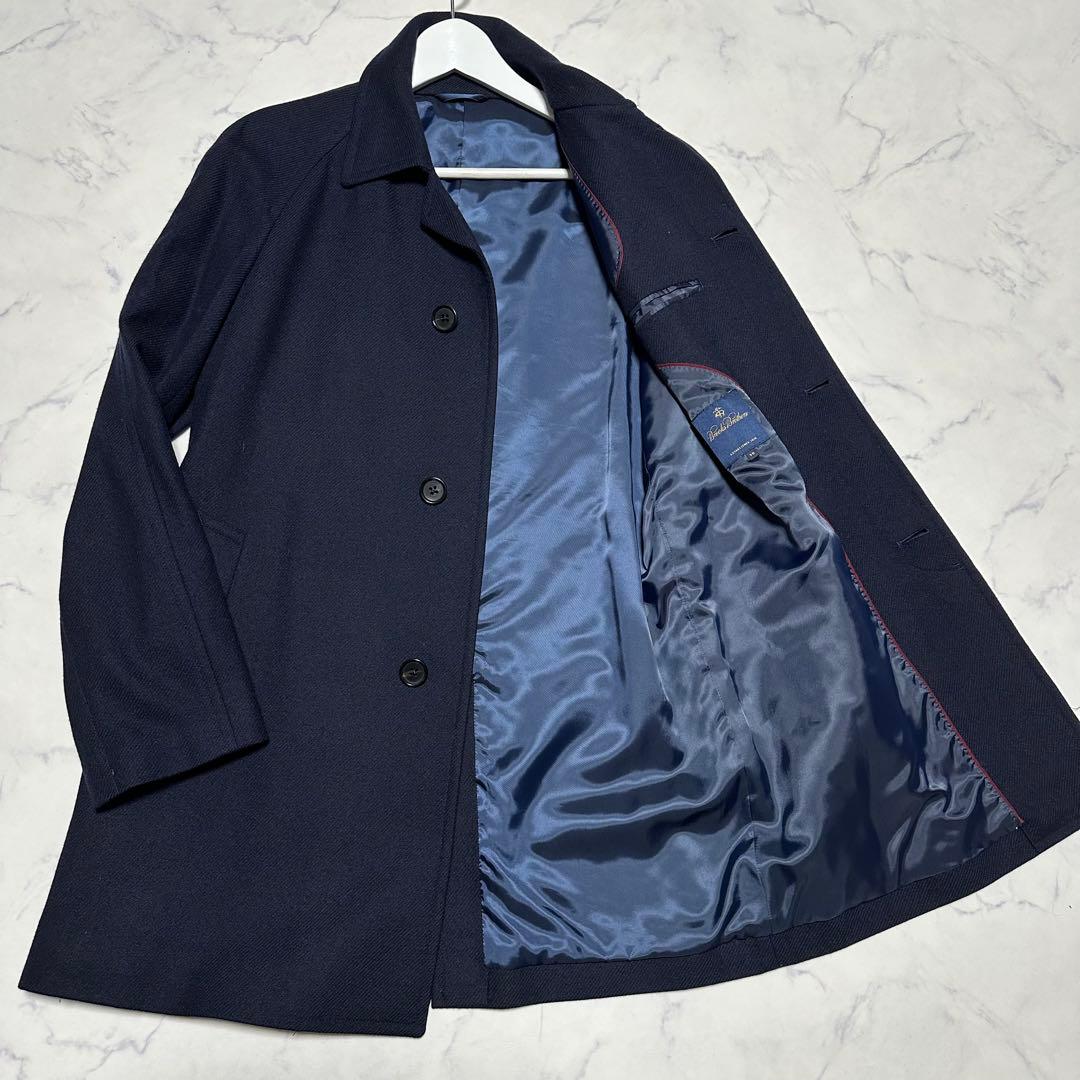 極美品　ブルックスブラザーズ　ステンカラーコート　ネイビー　紺ウール100%