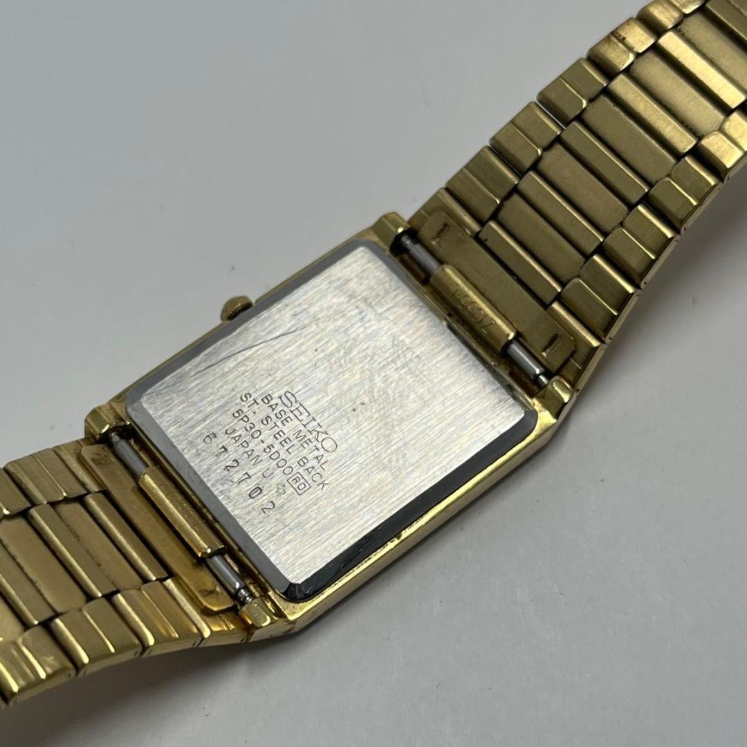 【美品・新品電池】セイコー SEIKO 5P30 クォーツ レクタンギュラー