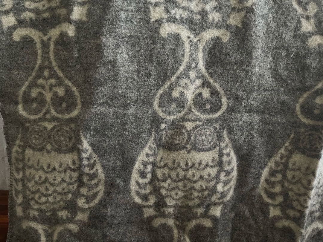 クリッパン ラムウールブランケット ふくろう柄 グレー130 x 180