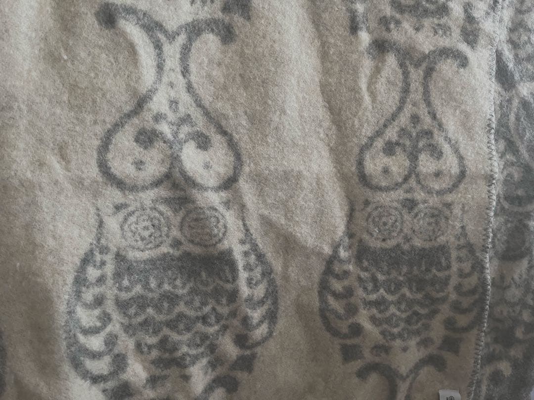 クリッパン ラムウールブランケット ふくろう柄 グレー130 x 180