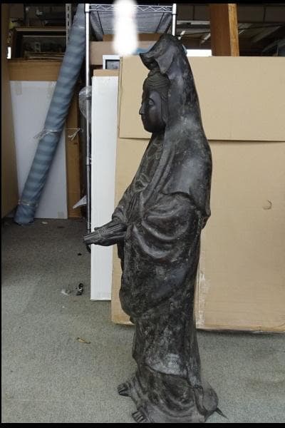 観音菩薩像　銅製　高さ93㎝　ブロンズ像　古美術　旧家蔵出し