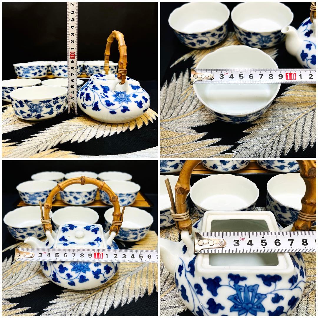 有田焼　宮内庁御用達　レトロ　深川製磁　染付唐草文　急須1客&茶碗9客