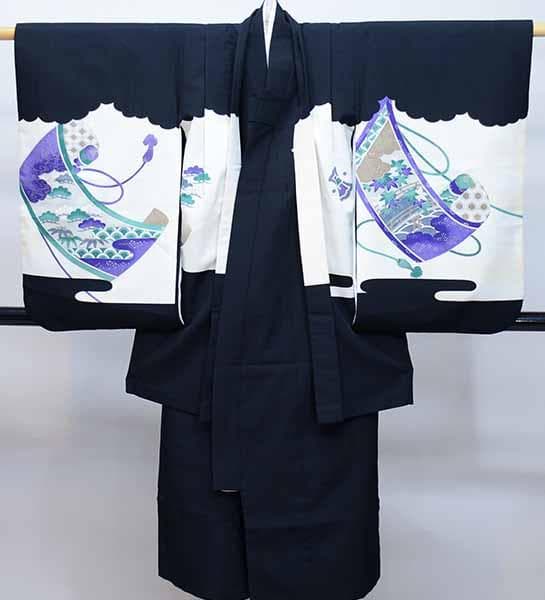 七五三 5歳 羽織 袴 着物フルセット 肩上有り腰上無し NO37703