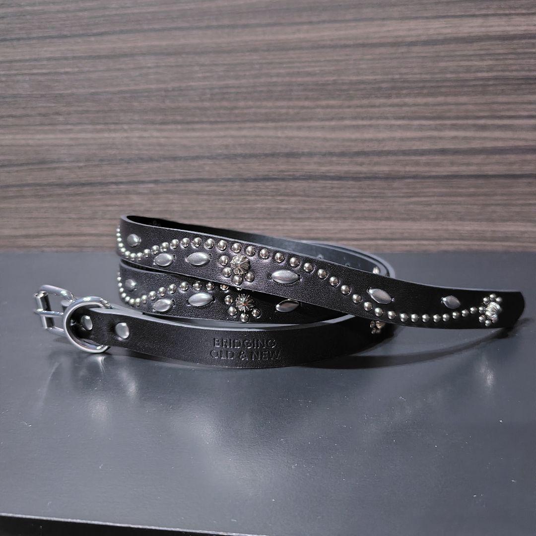 フラワー銀■本革レザーフルスタッズナローベルト☆アメカジ古着ヴィンテージキムタク